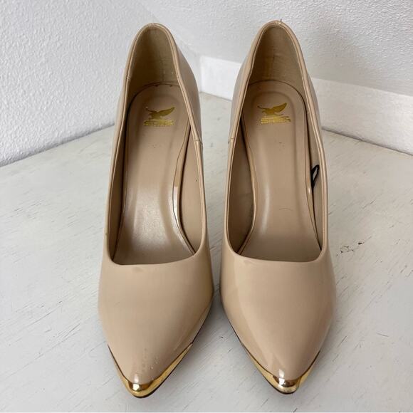 Shiekh nude faux patent ultra high heels gold tone toe plate 10 - Picture 3 of 12